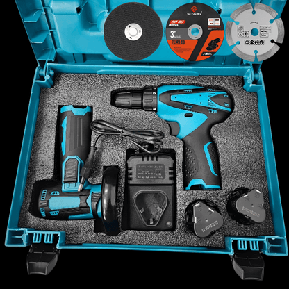 Kit Mini Amoladora + Taladro Atornillador Inalámbrico de 16,8 V